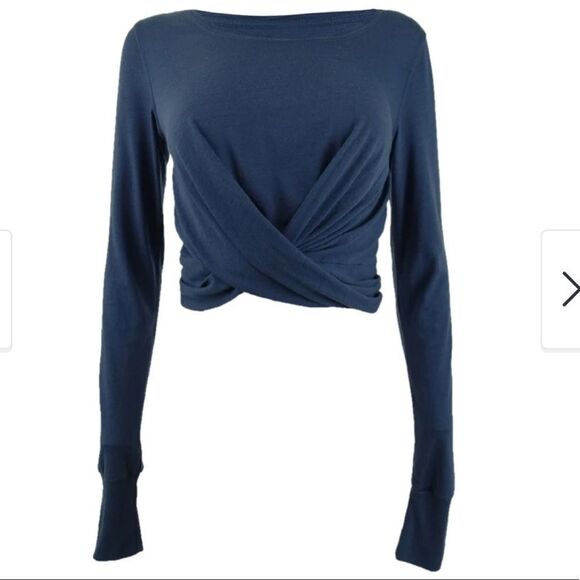 NWT Free People FP Movement Undertow Long Sleeve Cropped Tee in Navy - Picture 5 of 7